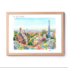 Park-Guell-Trencadis-antoni-gaudi-barcelona-watercolor Park-Guell-Trencadis-antoni-gaudi-barcelona-watercolor