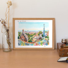 Park-Guell-Trencadis-antoni-gaudi-barcelona-watercolor Park-Guell-Trencadis-antoni-gaudi-barcelona-watercolor
