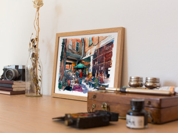 cafe-1001-brick-lane-London-Original-Watercolor