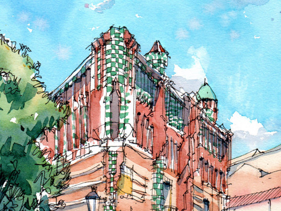 Casa-Vicens-Gaudi-drawing-Barcelona-watercolor-print