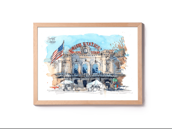 Union station Denver watercolor Union station Denver watercolor