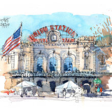 Union-Statiton-Denver-Colorado-WatercolorUnion station Denver watercolor Union station Denver watercolor