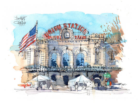 Union-Statiton-Denver-Colorado-WatercolorUnion station Denver watercolor Union station Denver watercolor
