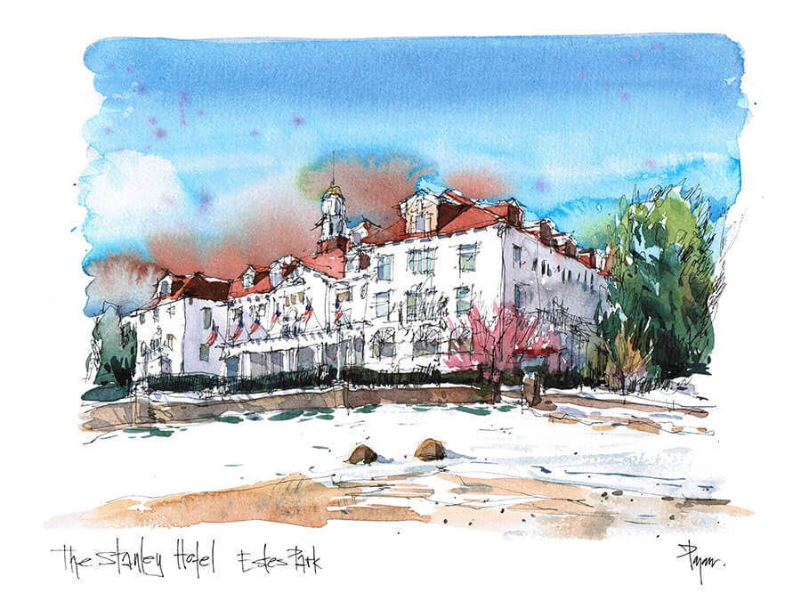 The Stanley Hotel Watercolor Painting Estes Park, Colorado Colorado  Mountain Wedding Colorado Hotel 